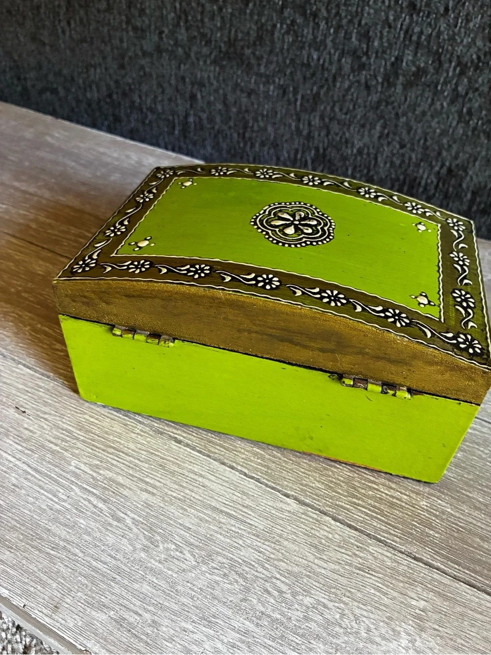 Hand-Painted Wooden Lime Green Decorative Boho Artisan Jewelry Box